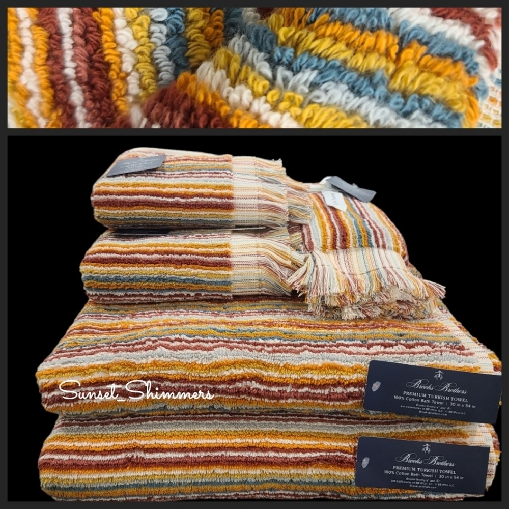 6pc BROOKS BROTHERS Fall Rainbow STRIPED THICK PLUSH TURKISH Towel Set New
